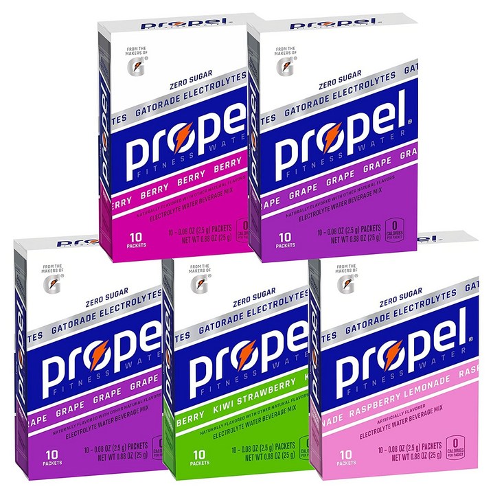 10 Count Pack of 5, Berry Grape Kiwi Strawbe, Propel Powder Packets 4 Flavor Variety Pack With 10 Count Pack of 5, Berry Grape Kiwi Strawbe, Propel Powder Packets 4 Flavor Variety Pack With