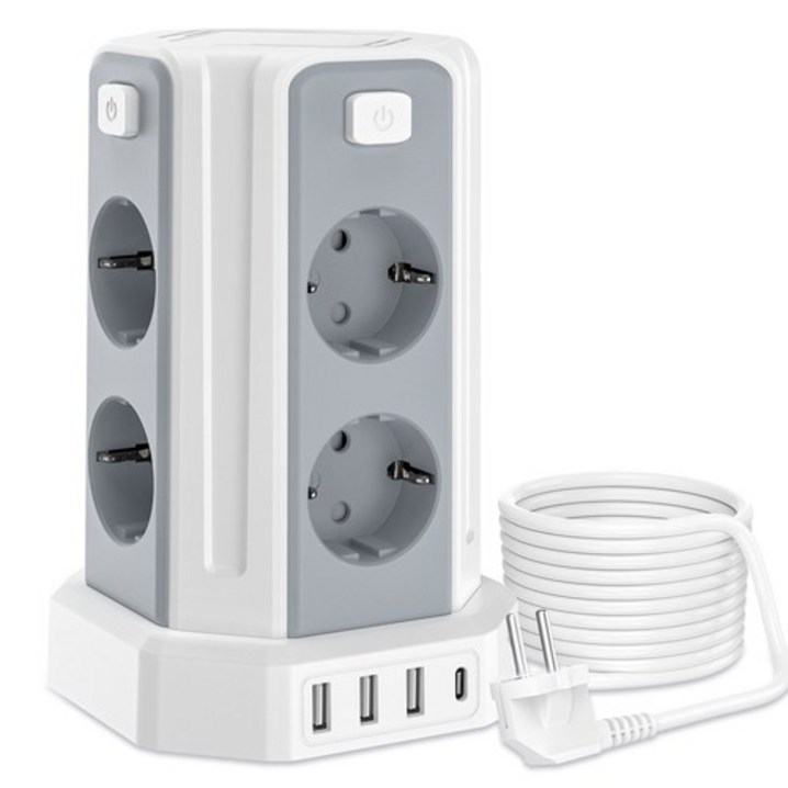 과부하차단 USB 타워 멀티탭 블랙 3M 전선 USB 멀티탭 12구 8소켓 3USBA 1USBC,KC 인증서 취득, 하얀색, 1개, 3m 과부하차단 USB 타워 멀티탭 블랙 3M 전선 USB 멀티탭 12구 8소켓 3USBA 1USBC,KC 인증서 취득, 하얀색, 1개, 3m