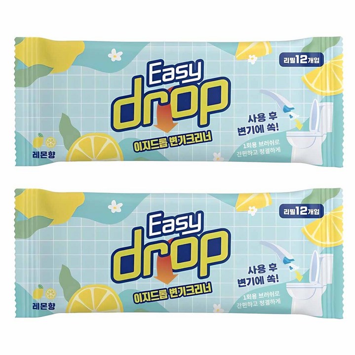 이지드롭 일회용 변기크리너 뉴 레몬향, 2개