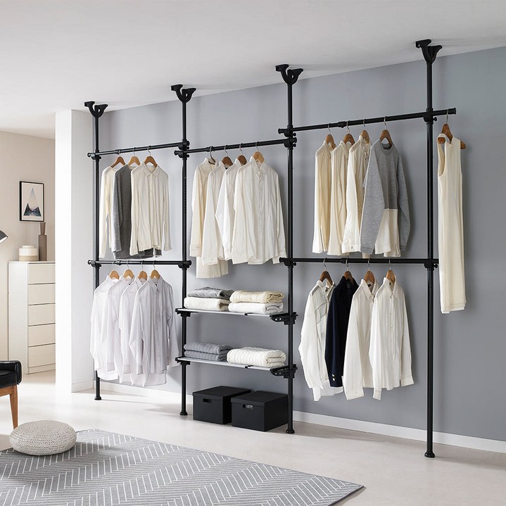 이지온 고정식 시스템 드레스룸 7단 행거 EOB-407W, 블랙