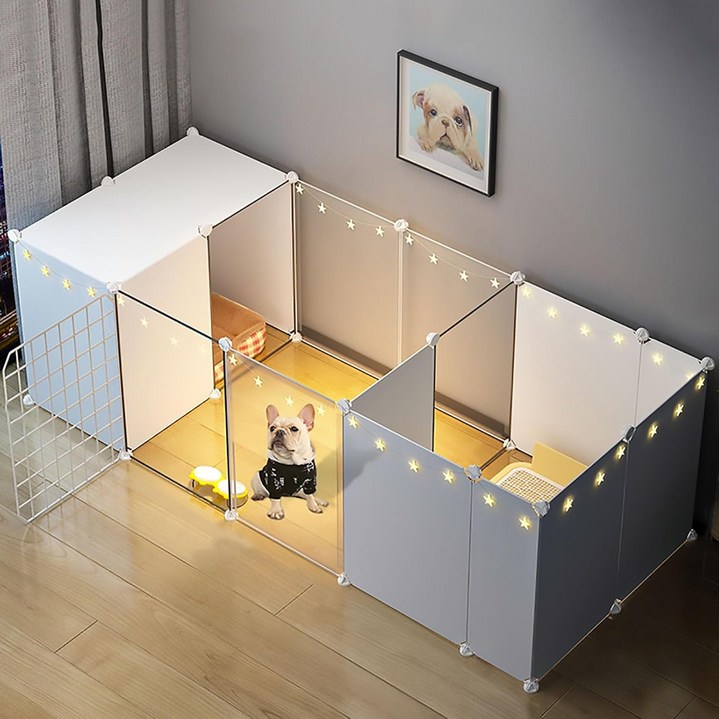 레이원 강아지 울타리 반려동물 울타리 화장실 분리 울타리, 1세트, 흰색