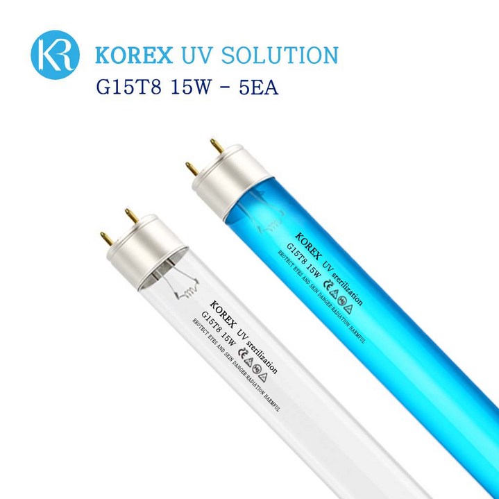 [묶음] KOREX UV / G15T8 15W, 자외선살균램프 UV, 살균램프, 칫솔살균컵살균, 5개, G15T8 15W