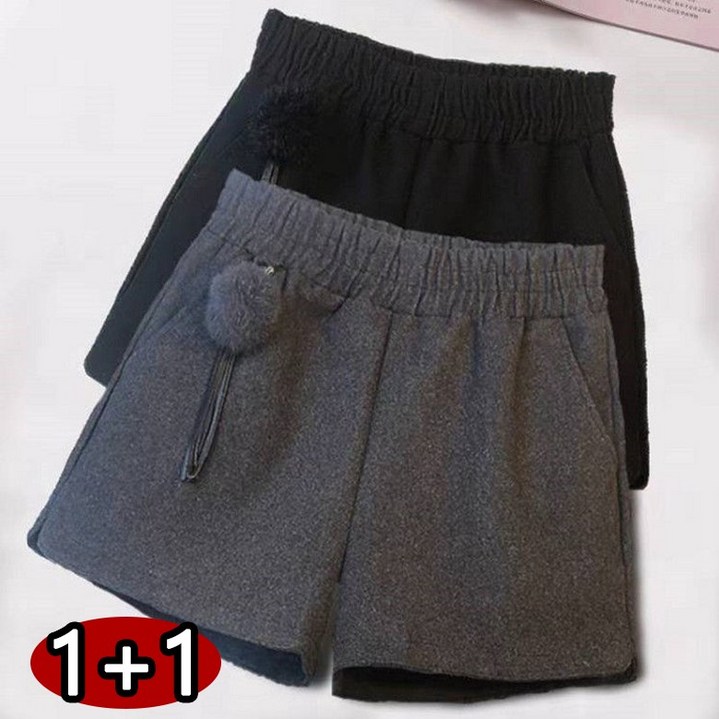 가을 겨울 여성 모직 반바지 루즈핏 밴딩 와이드 베이직 숏팬츠 겨울바지 데일리 빅사이즈 중년 엄마바지