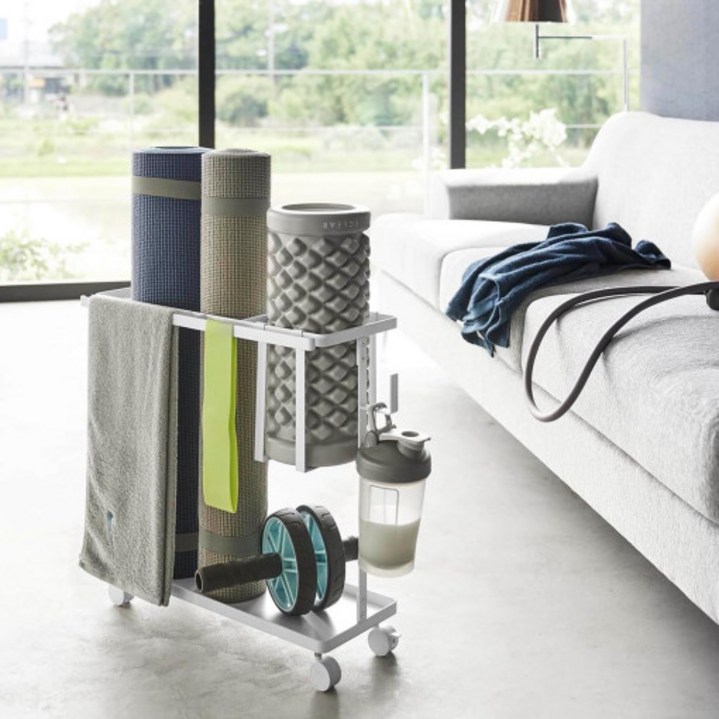 라슈에뜨 홈 요가매트 폼롤러 헬스 트레이닝 운동 기구 다용도 이동식 운동용품 보관 트레이, 1개, 퓨어화이트