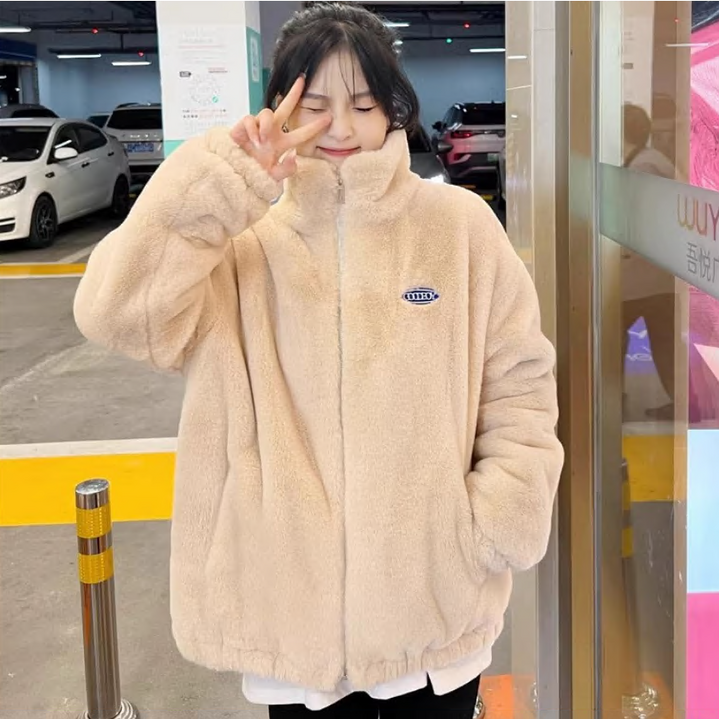 Connect LINK 여자 겨울 오버핏 뽀글이 후리스 양털 점퍼