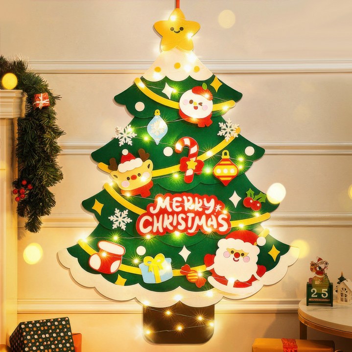 Hyades 크리스마스 장식 DIY 펠트 LED 벽트리 풀세트