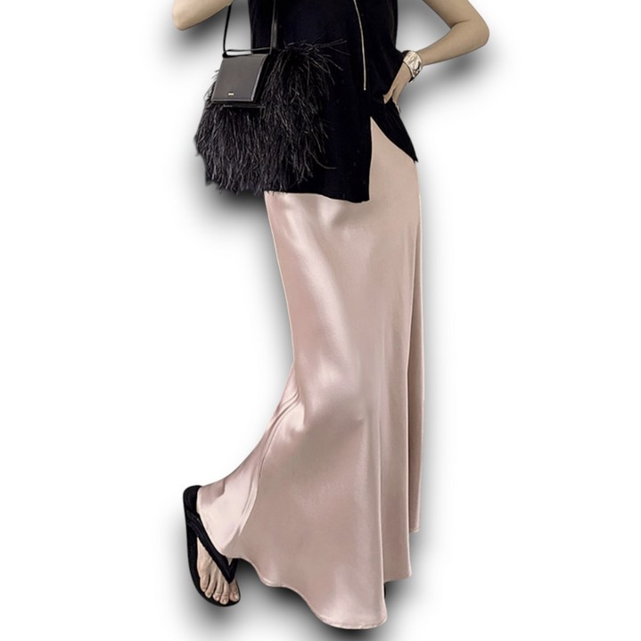 여성 새틴 머메이드 롱스커트 고광택 밴딩 실크 롱치마 아비토브랜드