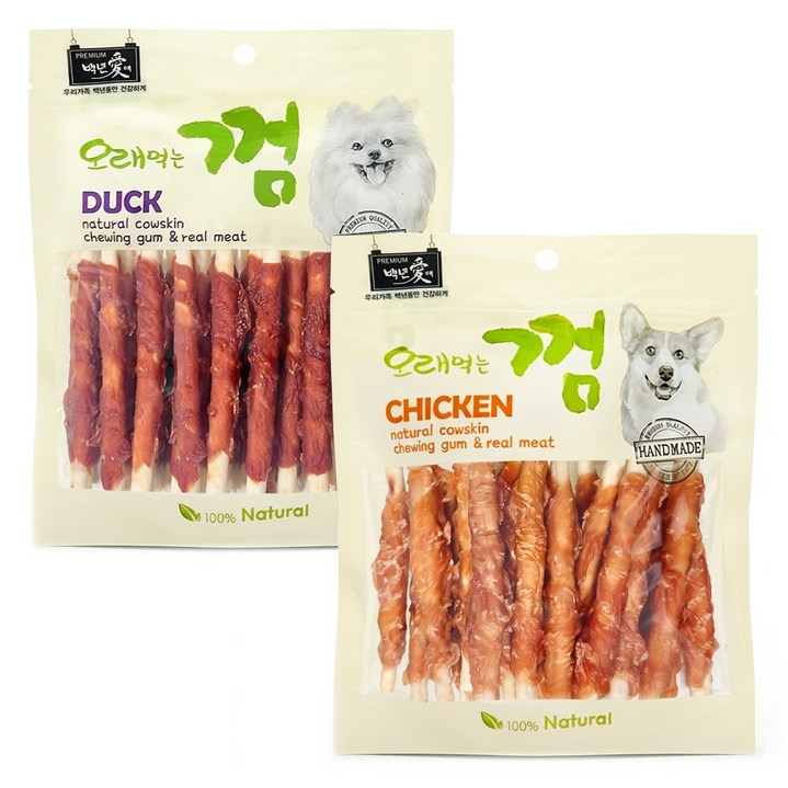 백년애 고기가 2배 이상 말린 오래먹는 개껌 강아지 간식 껌 치석 제거