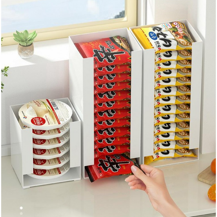 라면 정리함 보관함 수납함 다용도 펜트리 주방 선반, 단일색상, 4개