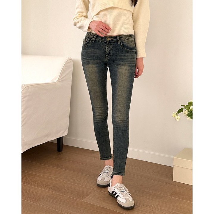 올데이진 겨울 기모 스판 스키니진 중청 슬림핏 데님