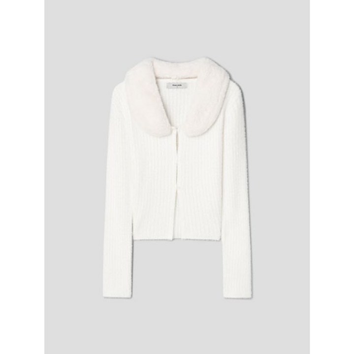 [에잇세컨즈] 퍼 트리밍 골지 니트 카디건 아이보리 (125X5AMQ60)