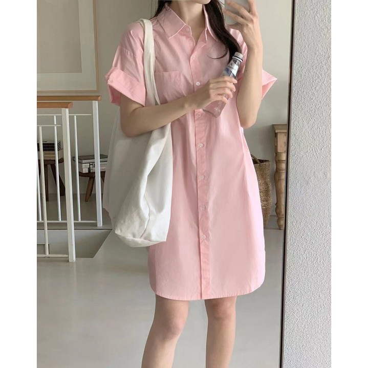 플레르 카라 셔츠 루즈핏 미니 원피스