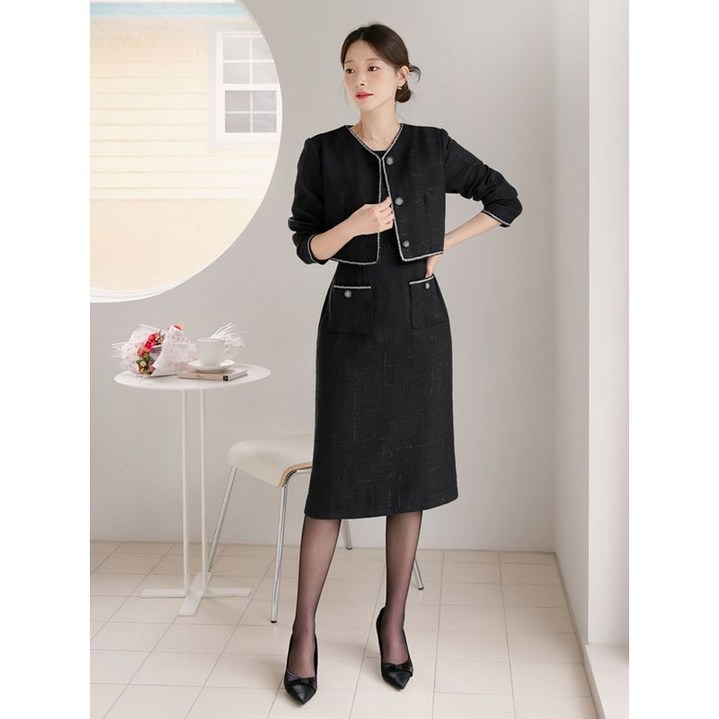 시크라인XXL까지 로하리르 레이어드 자켓 트위드 원피스 가을 겨울 하객룩 오피스룩 모임룩 격식룩 빅사이즈