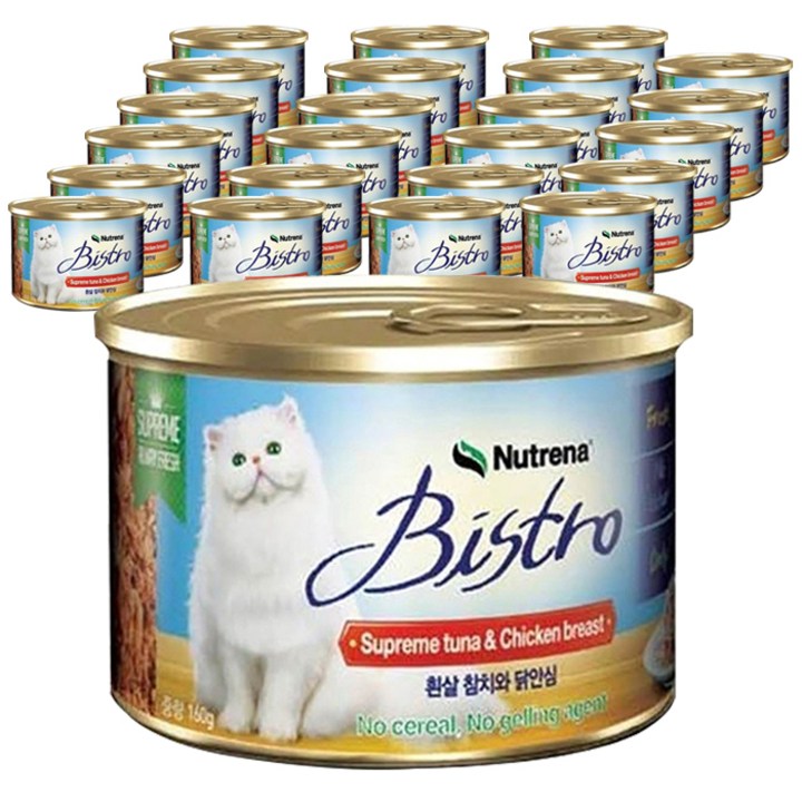 뉴트리나비스트로캔 비스트로 고양이용 흰살참치와 닭안심 캔, 생선, 160g, 24개입