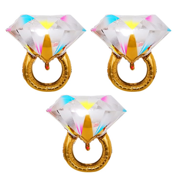 반지풍선 윰스 대형다이아몬드반지 파티장식 호일풍선, 골드, 3개입