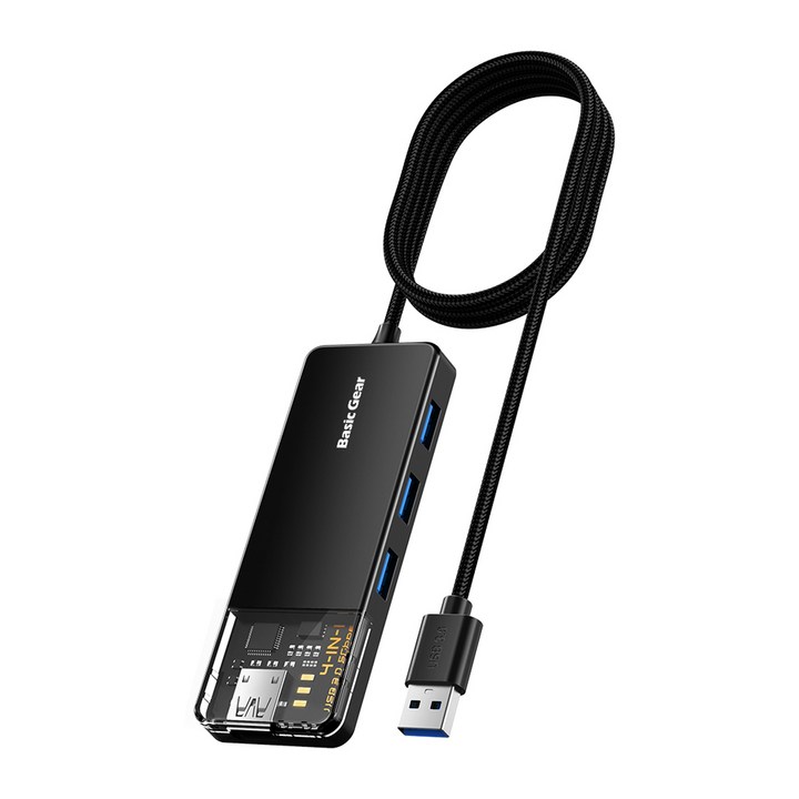 베이직기어 USB C / A타입 4포트 4in1 허브, 블랙, 1개