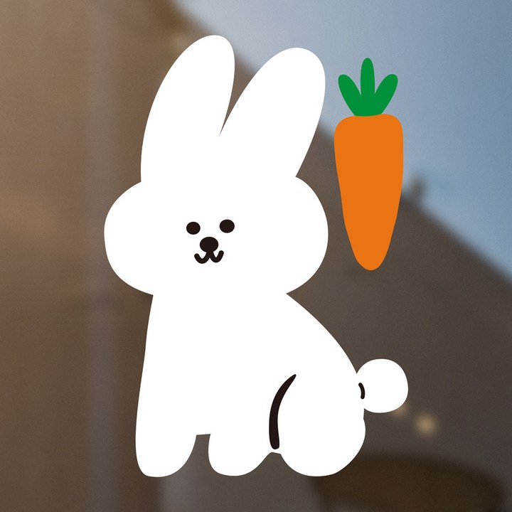 데코 스티커 강아지 토끼 창문 인테리어 시트지 (pvc , 아기방, 냉장고, 거울, 현관문, 벽 부착가능), 토끼왕-당근이스티커
