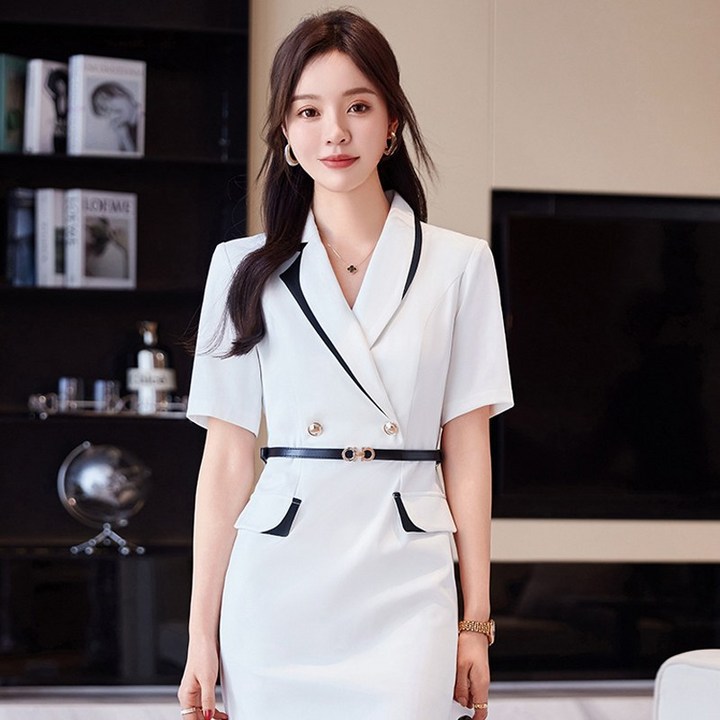 ANYOU 여성용 반팔 슬림 미디 원피스 면접 데이트 허리 조임 V넥 정장 하객룩 치마 벨트포함 ANYOU 여성용 반팔 슬림 미디 원피스 면접 데이트 허리 조임 V넥 정장 하객룩 치마 벨트포함