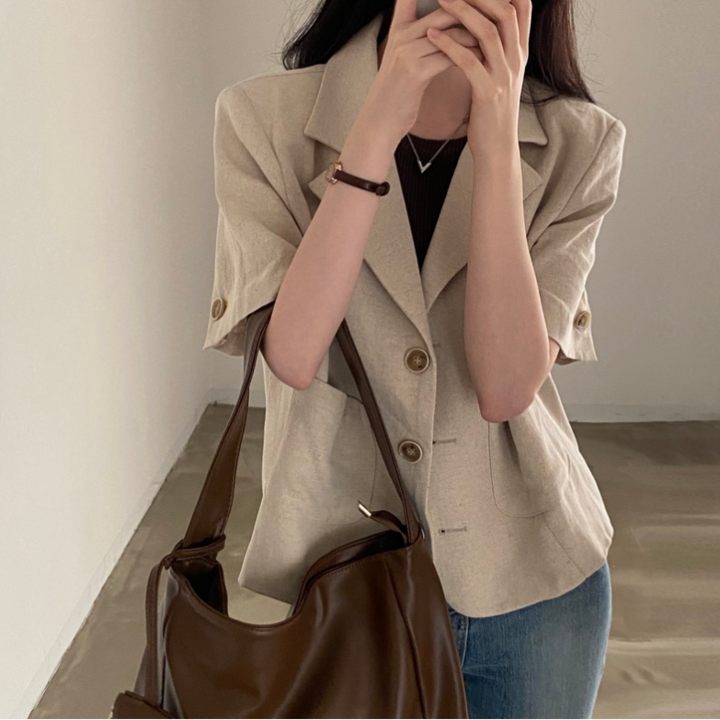루스리더 여성용 면마 정장 반팔 숏자켓 블레이저 V316