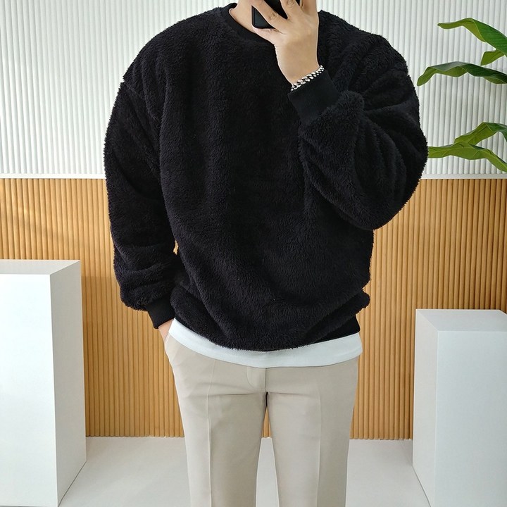 이자벨마랑맨투맨 로니제이 남자 겨울 오버핏 뽀글이 뽀글 기모 양면 양털 맨투맨 티셔츠