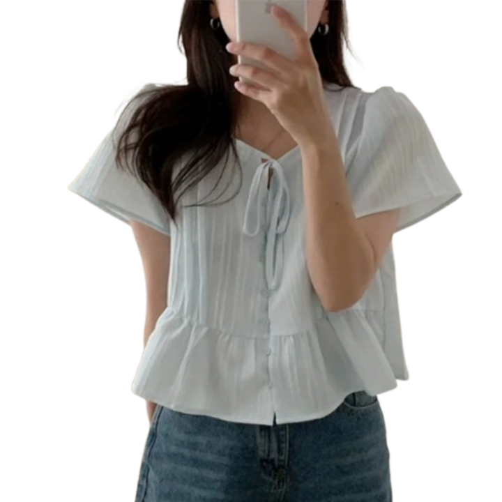 스윗하우스리 여자 여성 청순 여름 반팔 블라우스 레이스