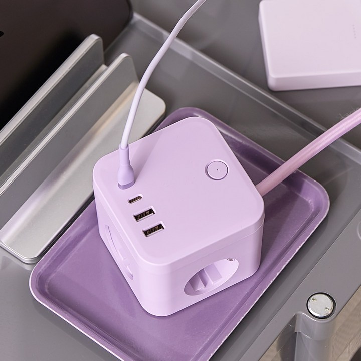 라이프썸 큐브 멀티탭 3구 4포트 USB C타입 1.8m LFSHA53 4종 택1, 1개, 라일락