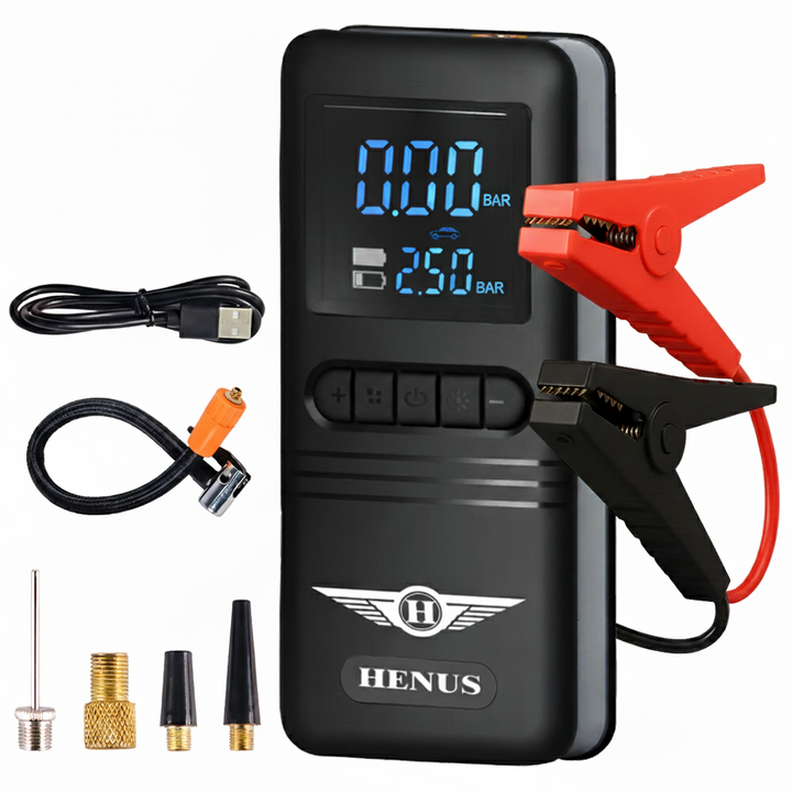 헤누스 듀얼부스터 2IN1 자동차 점프스타터 긴급시동 공기압주입기 12V+스마트 점프 케이블