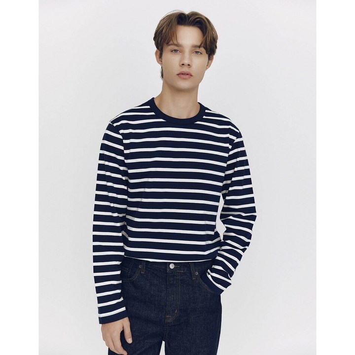 지오다노변우석 남자 스트라이프 긴팔 티셔츠 01025503