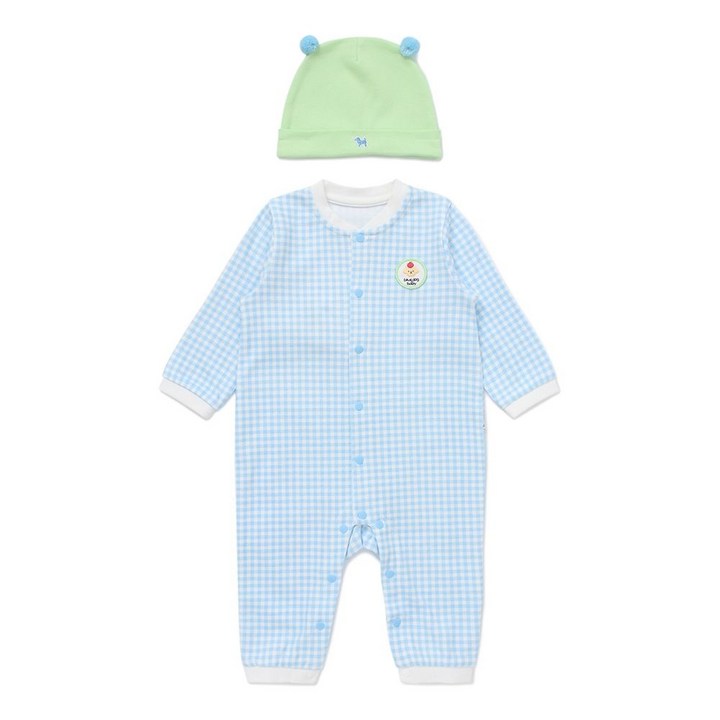 편하고 활동적인 블루독 베이비 BL체크도기세트우주복 45A7004120 출산 선물, 백일 돌 선물