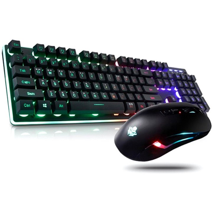 앱코 HACKER 레인보우 LED 게이밍 키보드 마우스 세트 KM400, 블랙, KM400, 일반형 앱코 HACKER 레인보우 LED 게이밍 키보드 마우스 세트 KM400, 블랙, KM400, 일반형