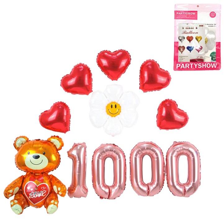 파티쇼 러브곰돌이 기념일 1000일 데이지 세트, 로즈골드  메탈레드, 1세트