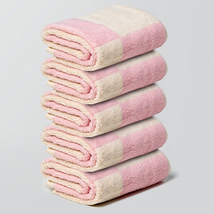 원이스토리 THE착한 선염 타일무늬 스퀘어 호텔 타월 200g 40수 면사, 에쉬핑크, 5개