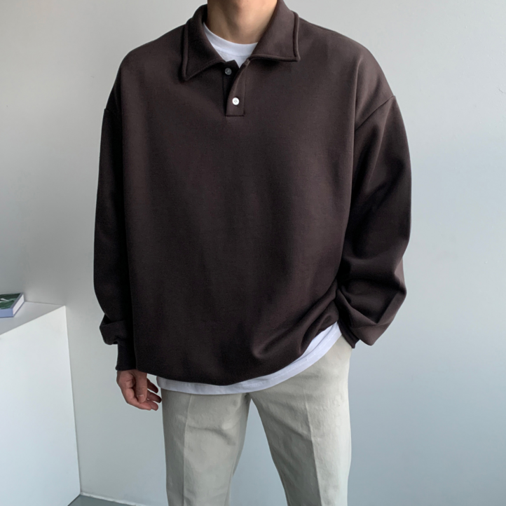 남성용 로댄티 무지 오버핏 긴팔 카라 맨투맨 남성용 로댄티 무지 오버핏 긴팔 카라 맨투맨