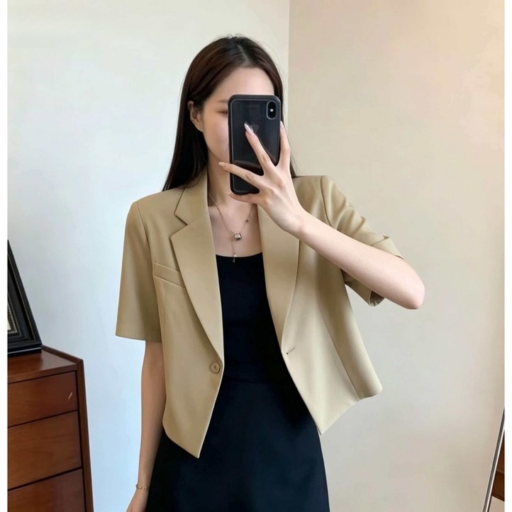 모몰라티 여성용 여름 슬림핏 캐주얼 숏 트렌디 반팔 재킷