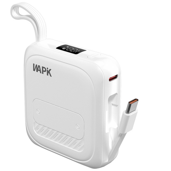 WAPIK 고속충전 미니 보조배터리 M3 일체형 10000mAh 대용량 LED잔량표시 PD 22.5W, 화이트