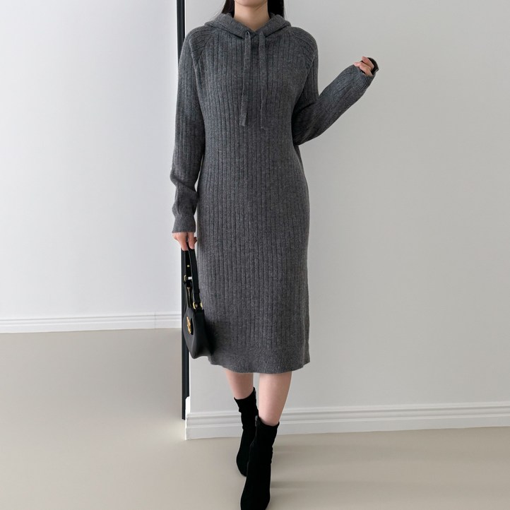 시연 가을 겨울 루즈 후드 니트 롱원피스 긴팔