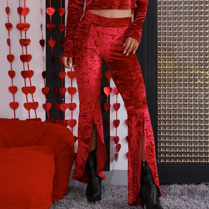 redOPE HW0300  벨로아와이드팬츠 레드