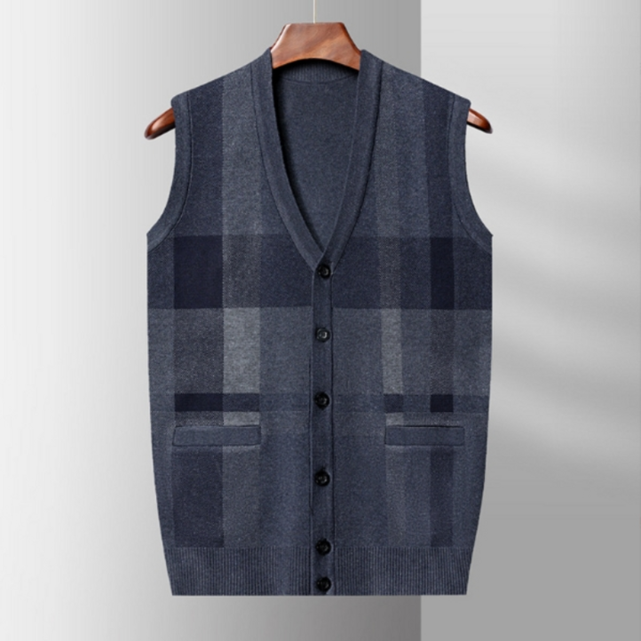 POMTOR 남성용 브이넥 니트 베스트 스웨터 조끼  무지 민소매 레이어드 아우터