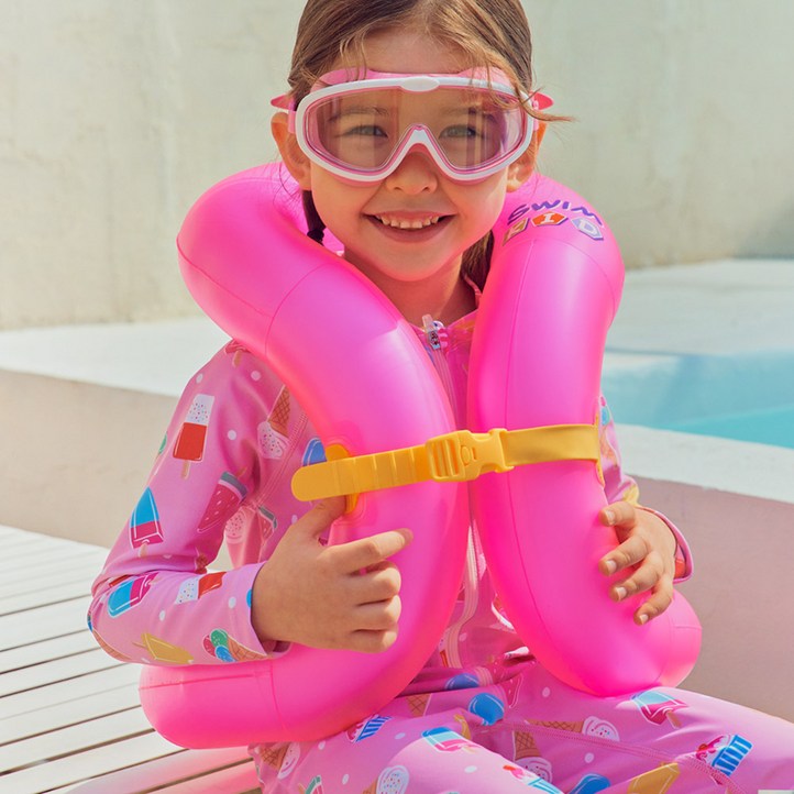 따블리에 어린이 넥튜브 물놀이조끼 부력조끼 수영보조용품 물놀이튜브 아마존판매 (120 -152cm , 22-40kg), 핑크