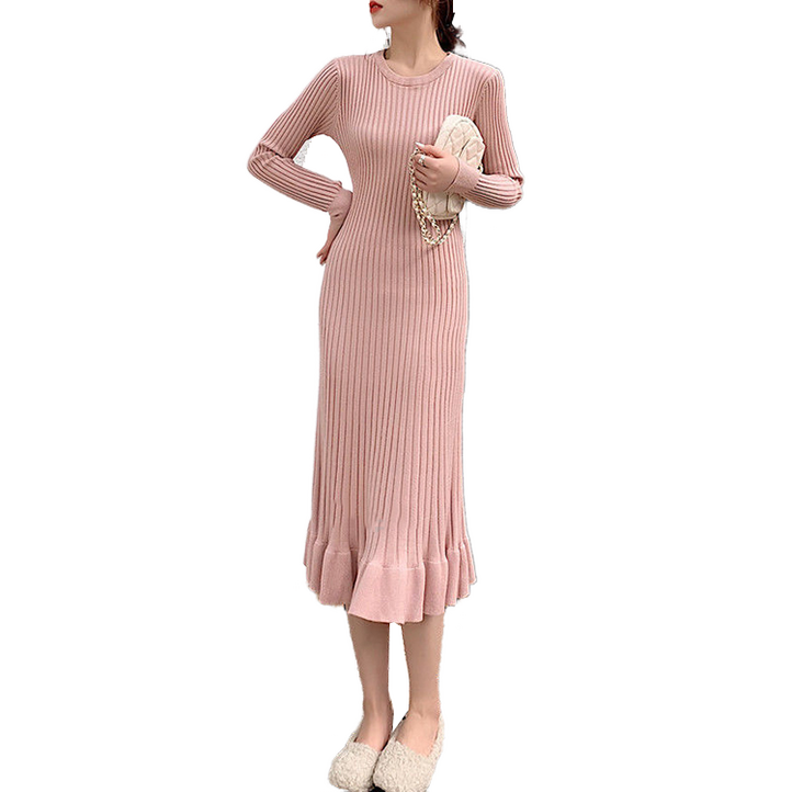 셀럽당 추동 니트 원피스 슬림 롱 라운드 이너 머메이드 스커트