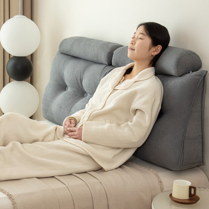 Jeernare 대형 삼각 침대 등받이쿠션 침대 헤드쿠션 쇼파 쿠션 허리 등쿠션베개 2개 빵빵한 솜중량, 그레이