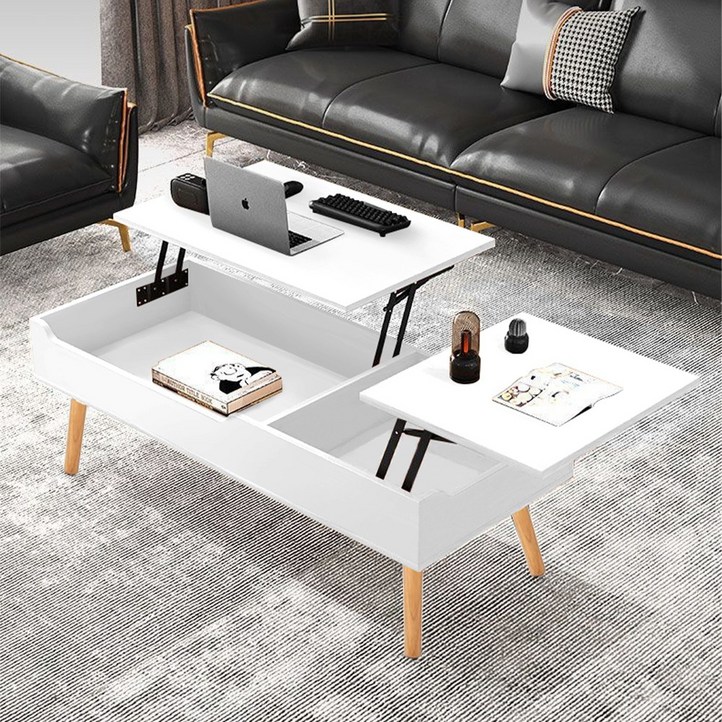 리프트업 접이식 테이블 거실 협탁 재택근무 프리미엄 소파 테이블, 화이트