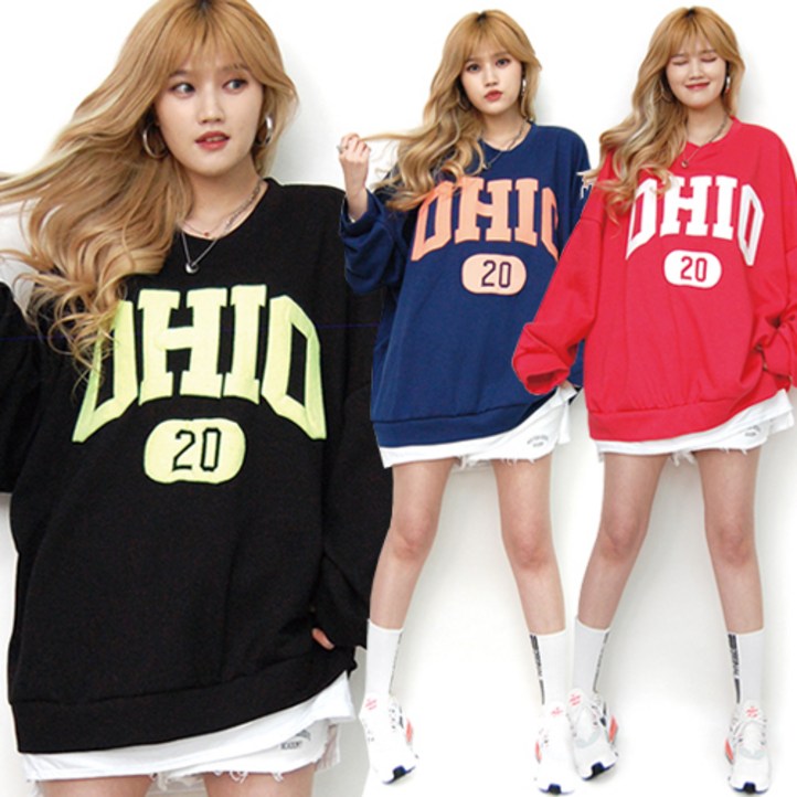 통통마녀  오하이오 발포 맨투맨 4컬러  55120 까지 착용  남여공용   기모 포함판매