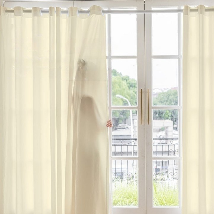 데미이엔 비침없는 도톰 크림 쉬폰커튼 2장
