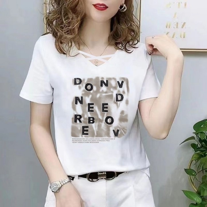 보그핏 도넛상의  여성 반팔 티셔츠 브이넥 검정 시원한 반팔 티