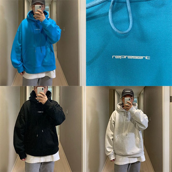 남녀공용 센터 리젠트 로고 다이마루 헤비쭈리 박스 후디 후드티셔츠 4color