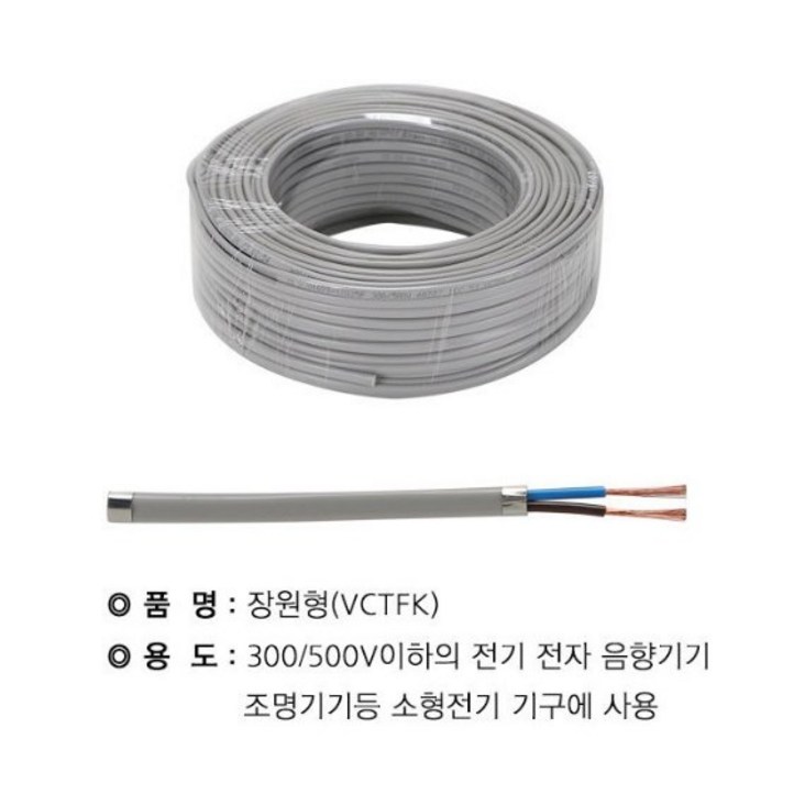 상진전선 장원형전선 장원선 VCTF-K 0.75SQ/1.0SQ/1.5SQ  2C 25M 단위 절단판매