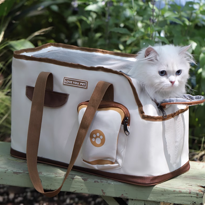 반려동물 통풍 이동가방 슬링백 백팩 고급 쿠션 편안한 외출용 Housense, 브라운아이보리, 1개