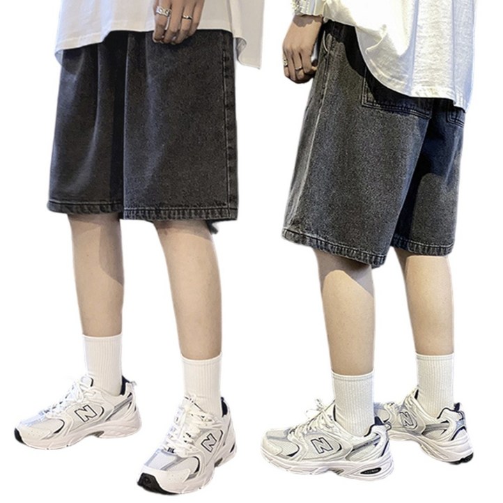 원샤인 남자 5부 청 버뮤다팬츠 와이드 반바지