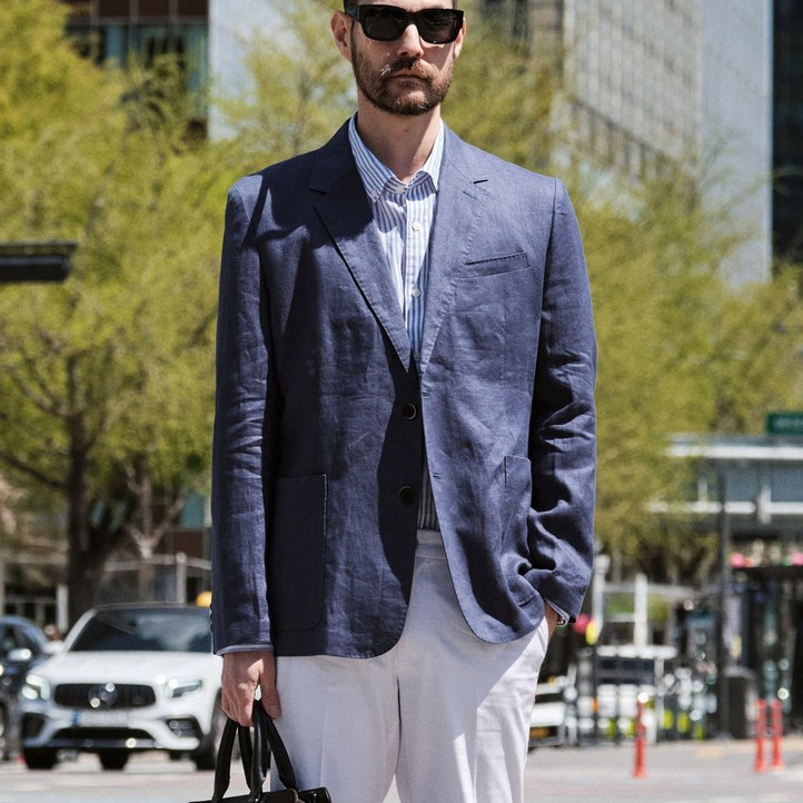 STCO 남성 린넨 프리미엄 자켓 클래식핏 블루